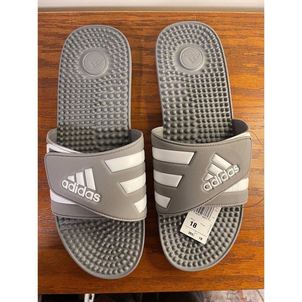 Adidas Adissage Slides Sandals Massage Comfort Sport Gray White NEW‎ Mens 18